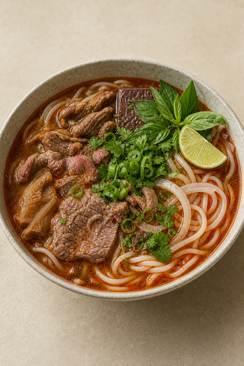 Bún bò Huế s chilli olejem a bylinkami